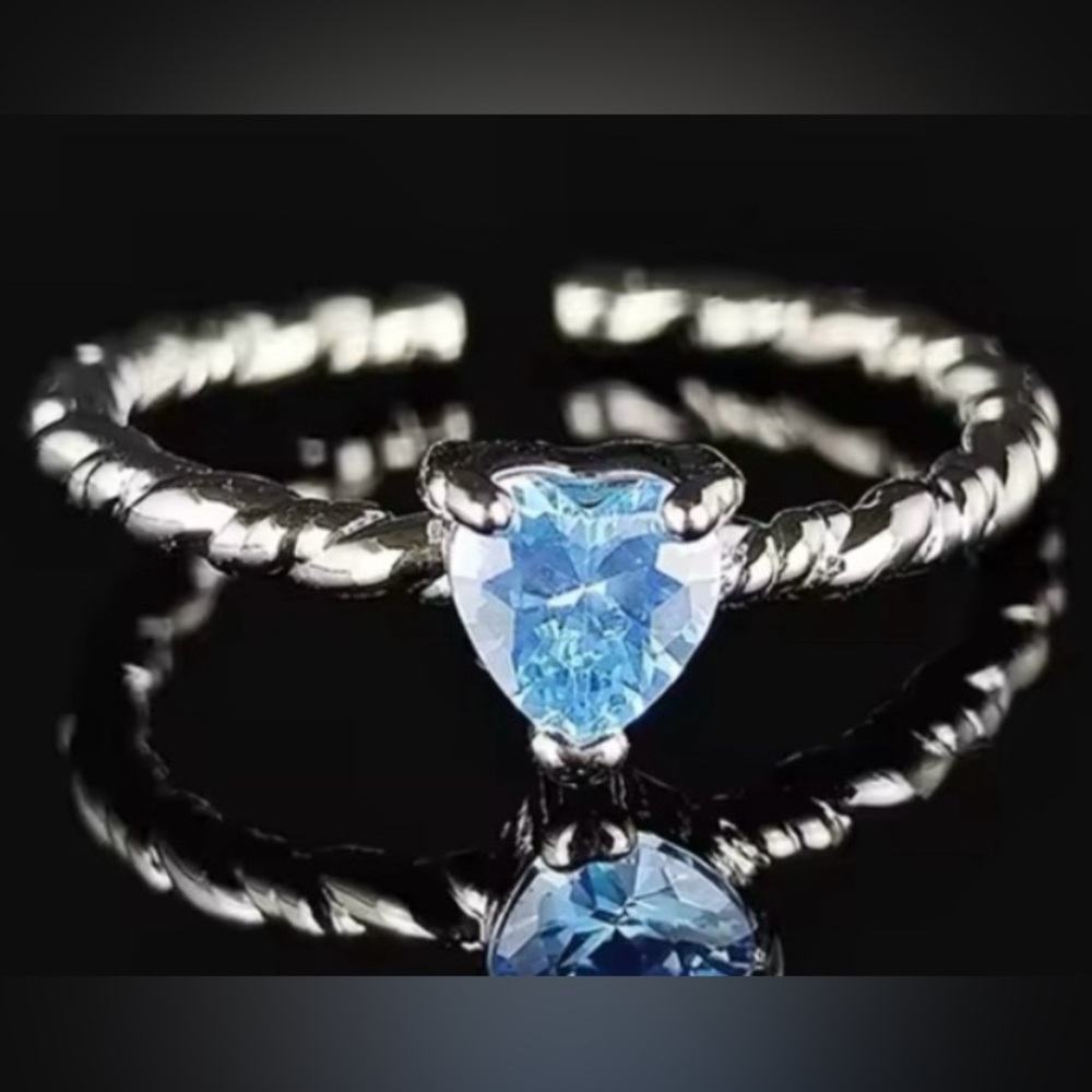 NWOT - Adjustable Heart-Shaped Blue Gemstone Silver Ring